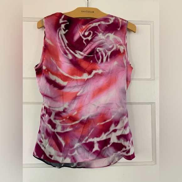 Elie Tahari black and pink tie-dye dramatic silk sleeveless shell, size L - Picture 3 of 4
